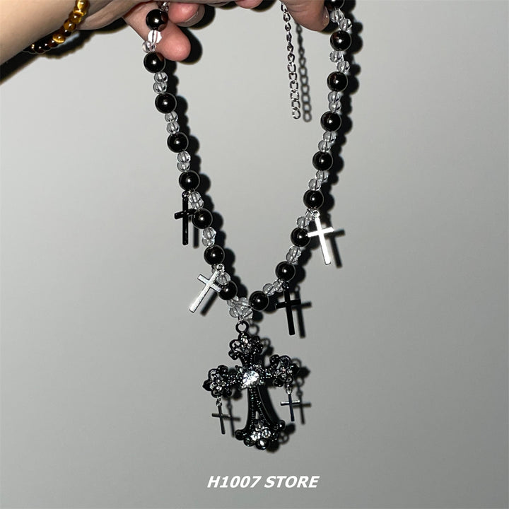 Cross Pendant Punk Bead Necklace