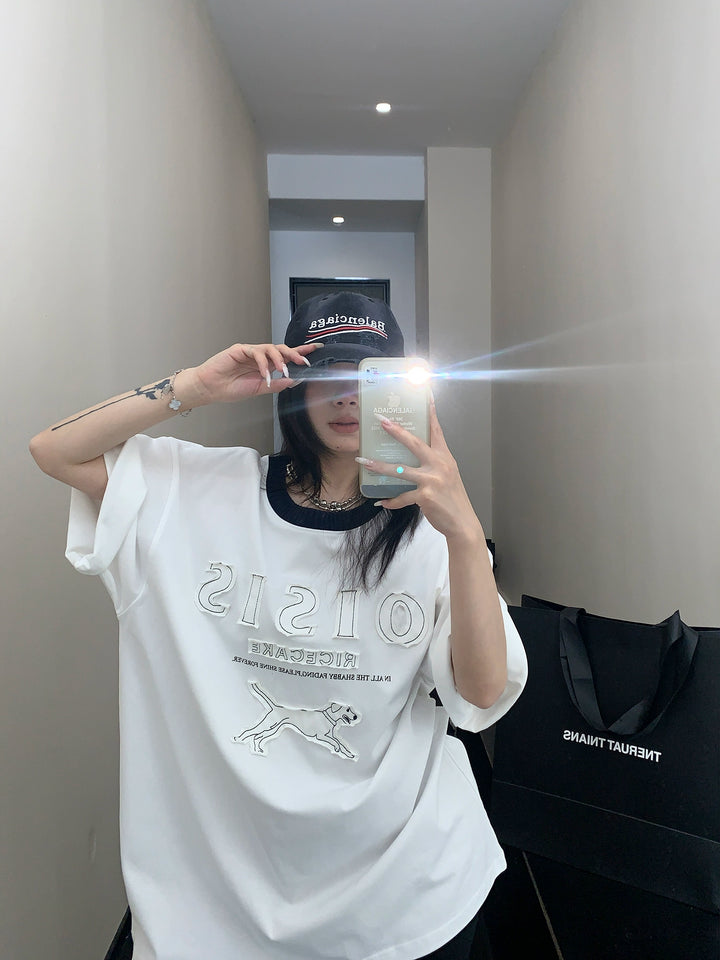 Cartoon Dog Embroidery T-Shirt