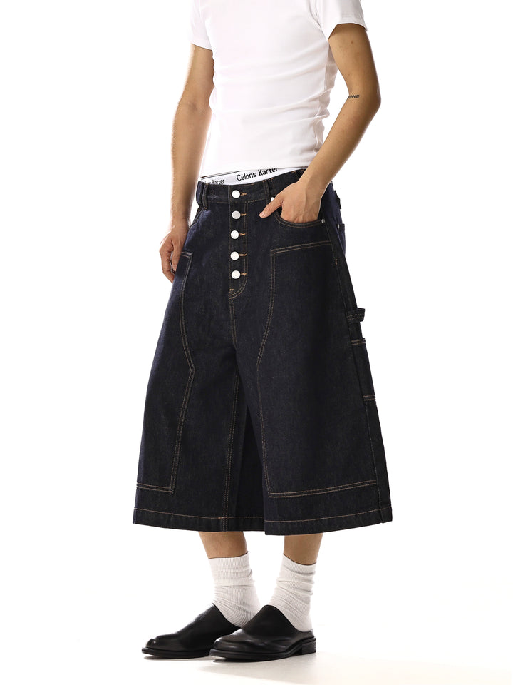 Denim Cropped Weite-Leg Gerade Hosen 
