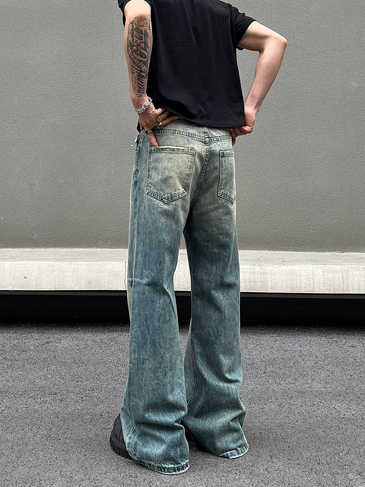 Blue Denim Slim-Fit Flared Pants