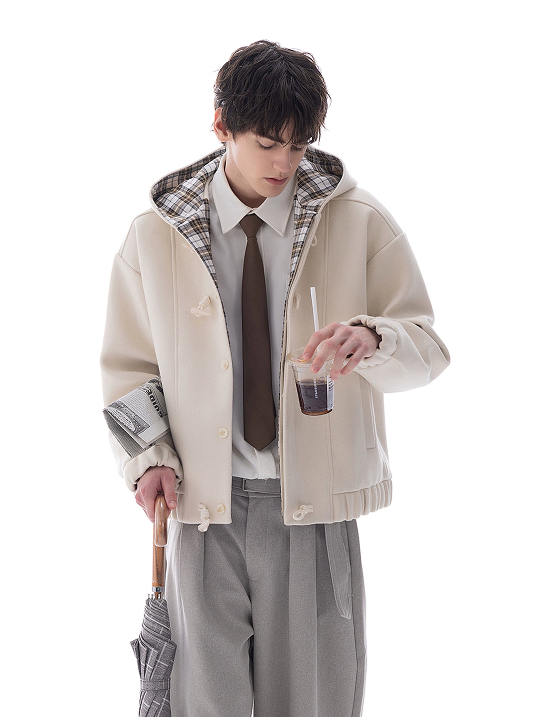 Wool Hooded Horn Button Jacket