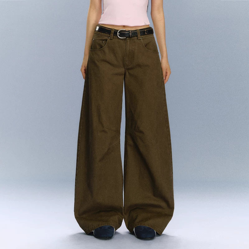 Wide Leg Casual Cargo Pants (No Belt Included）