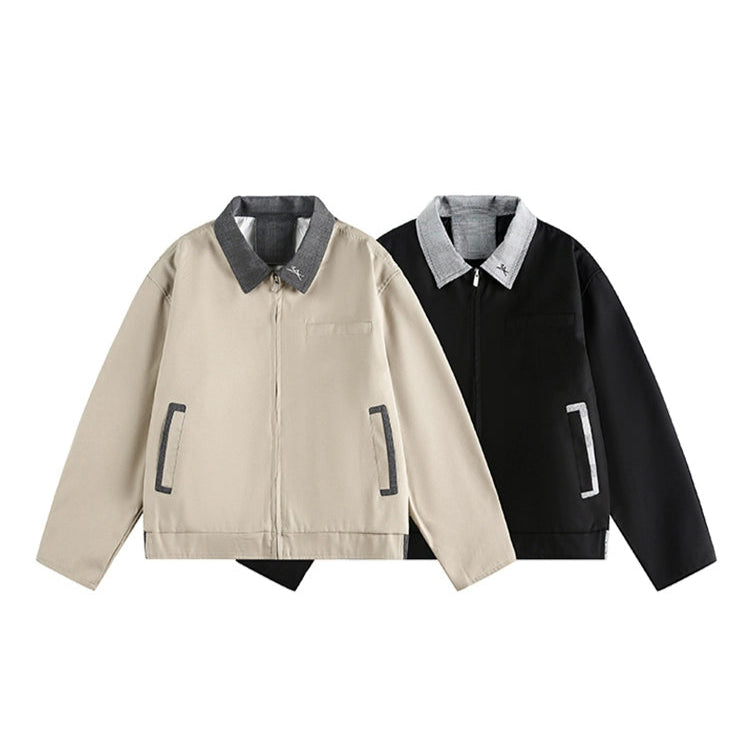 Plaid Spliced Lapel Zip-Up Jacket