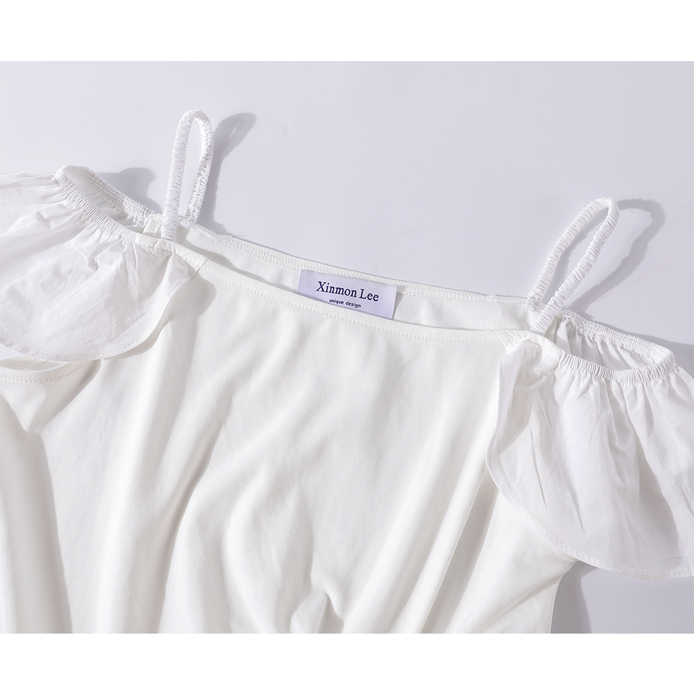 Chemise à manches irrégulières plissées à épaules dénudées 