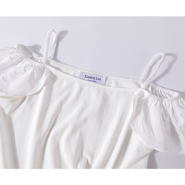 Chemise à manches irrégulières plissées à épaules dénudées 