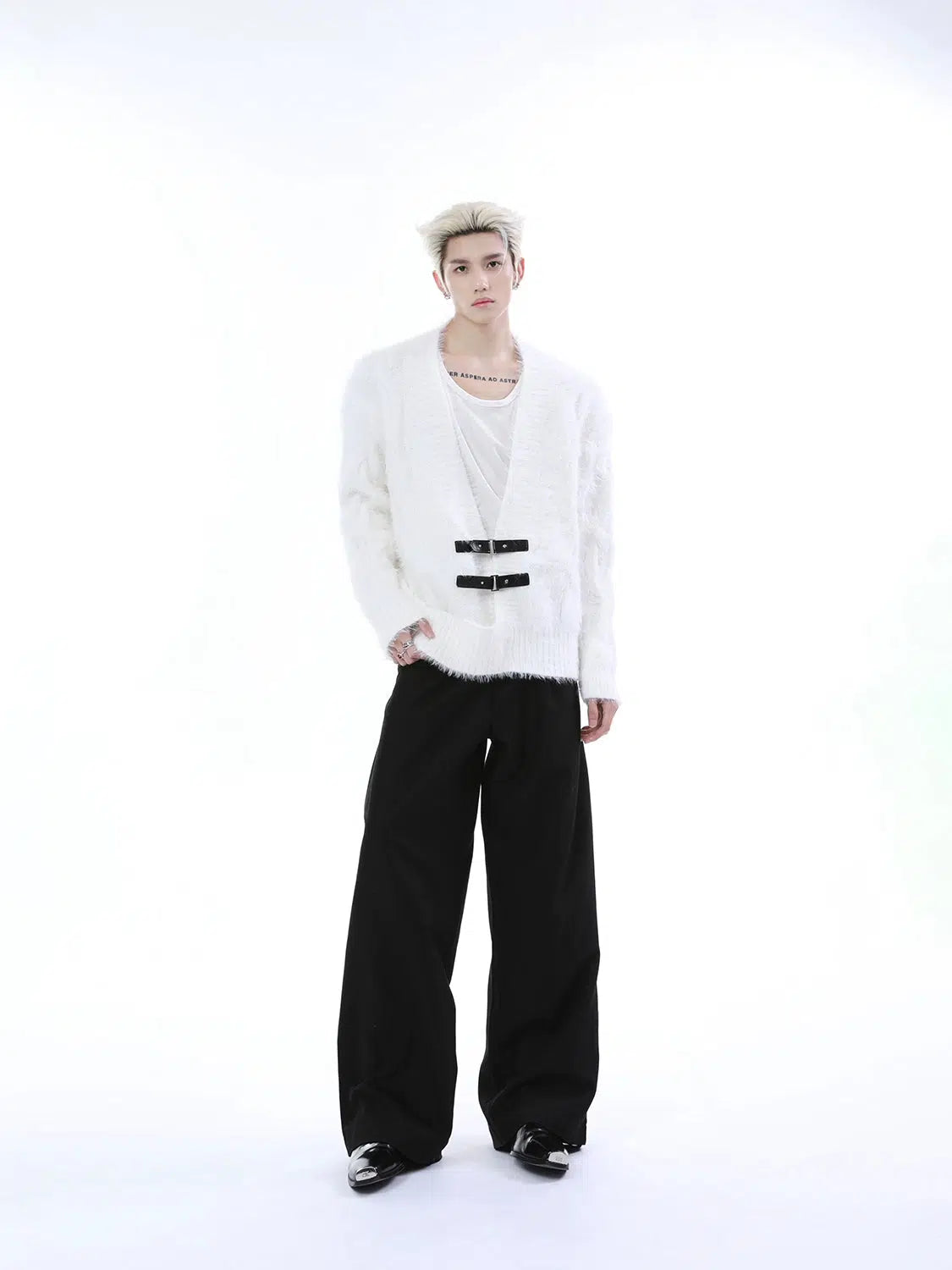 Metal Buckle V-Neck Mink Sweater