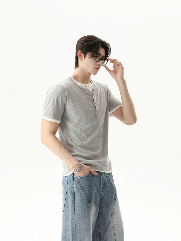 Textured Knit Henley Two-Piece Pullover