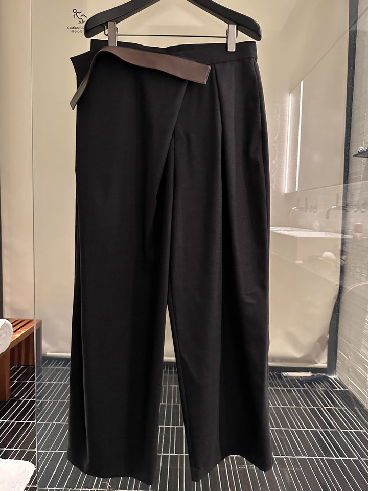Folded Waist Pleated Wool Casual Pants