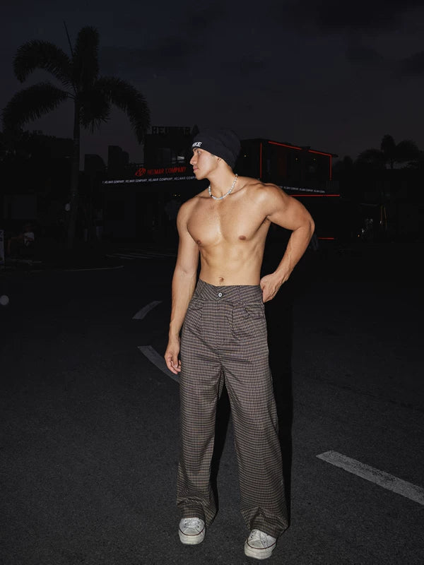 Retro Karierter Weitbeiniger Freizeit-Hose 