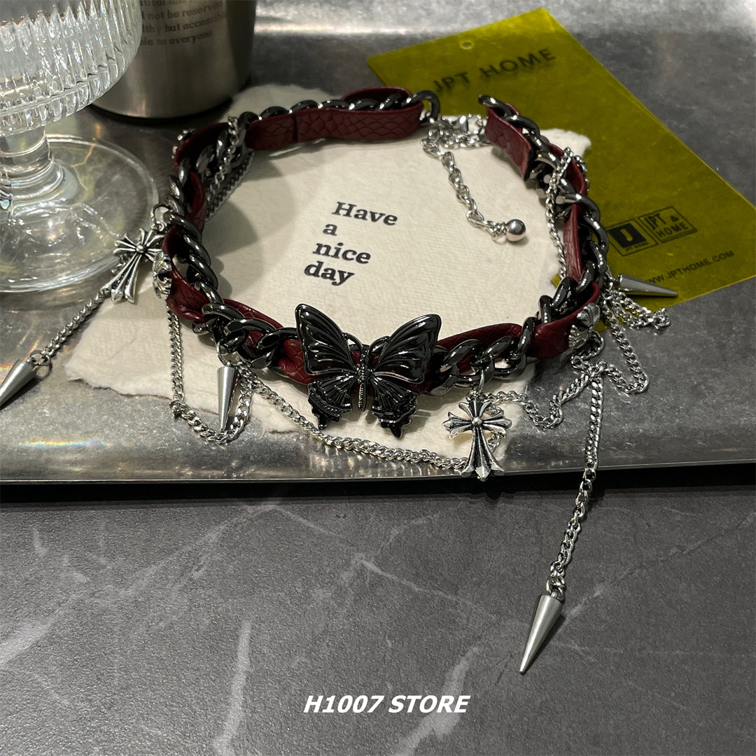 Butterfly Pendant Layered Chain Necklace