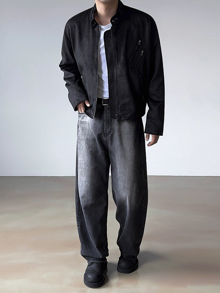 Gewaschene lockere gerade Jeans mit weitem Bein 