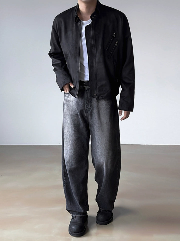 Gewaschene lockere gerade Jeans mit weitem Bein 