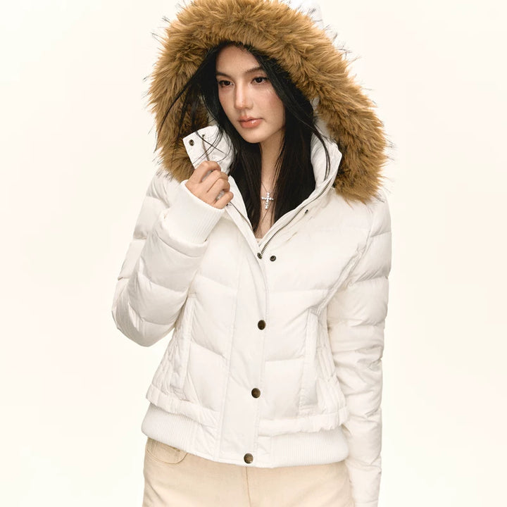 Chaqueta retro acolchada con capucha de piel sintética 