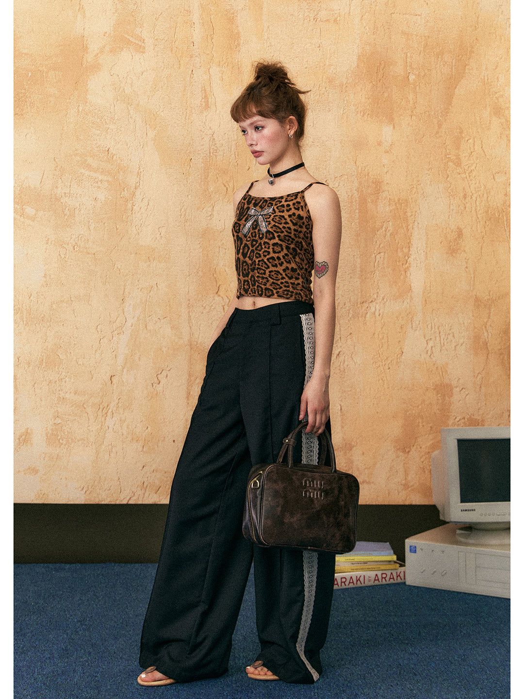 Leopardenmuster-Camisole mit Schleife 