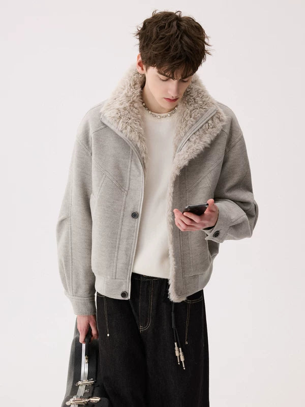 冬のレトロスタンドカラー毛皮ジャケット 