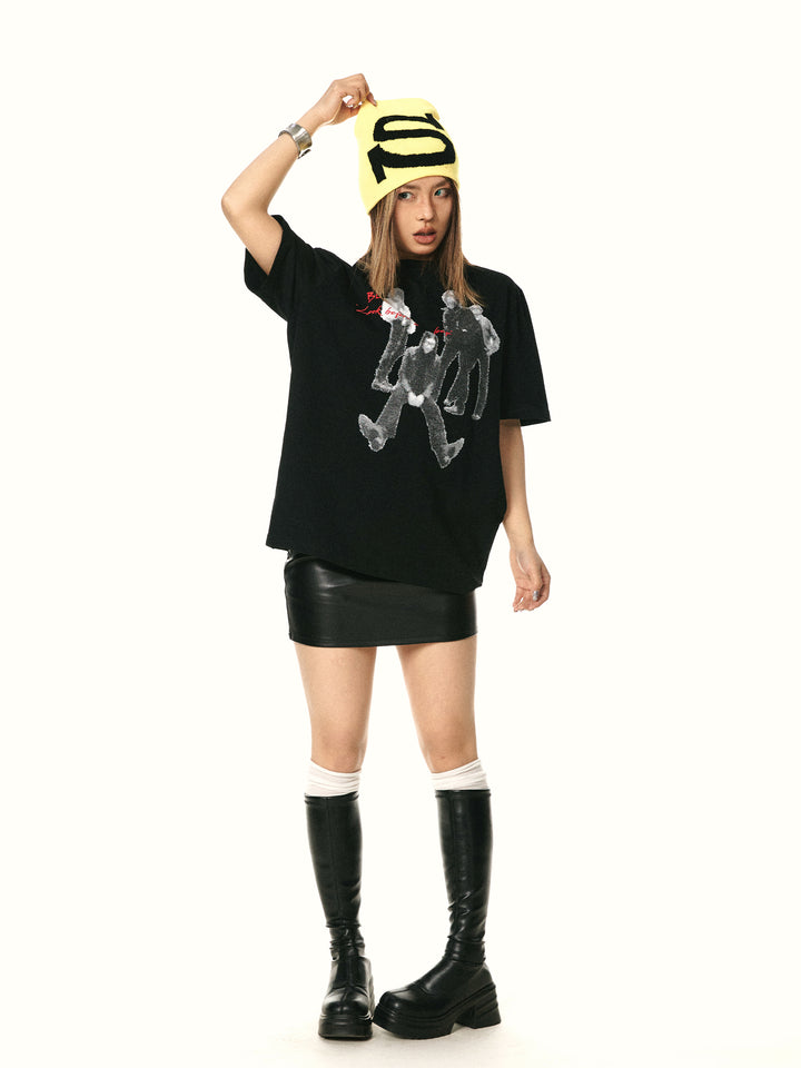 Retro Rock Print Cotton T-shirt