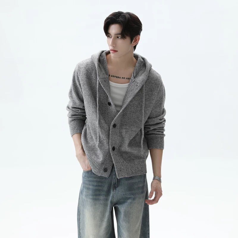 Drawstring Hooded Knit Cardigan Sweater