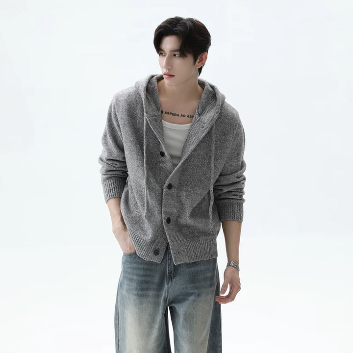 Drawstring Hooded Knit Cardigan Sweater