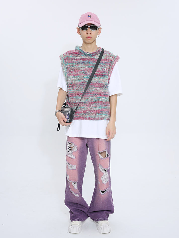 Loose Straight Ripped Mid-Waist Jeans