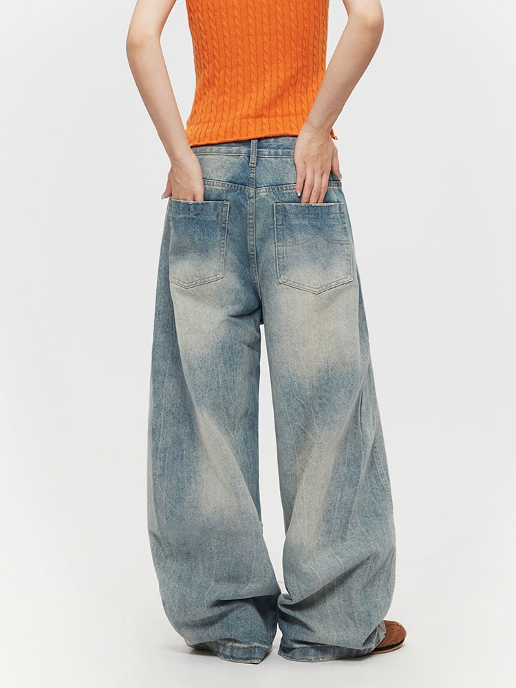 Retro Washed Wide-Leg Straight Jeans