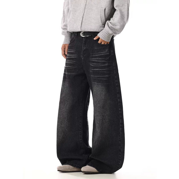 Versleten Wijd-Leg Gewassen Jeans Broek 