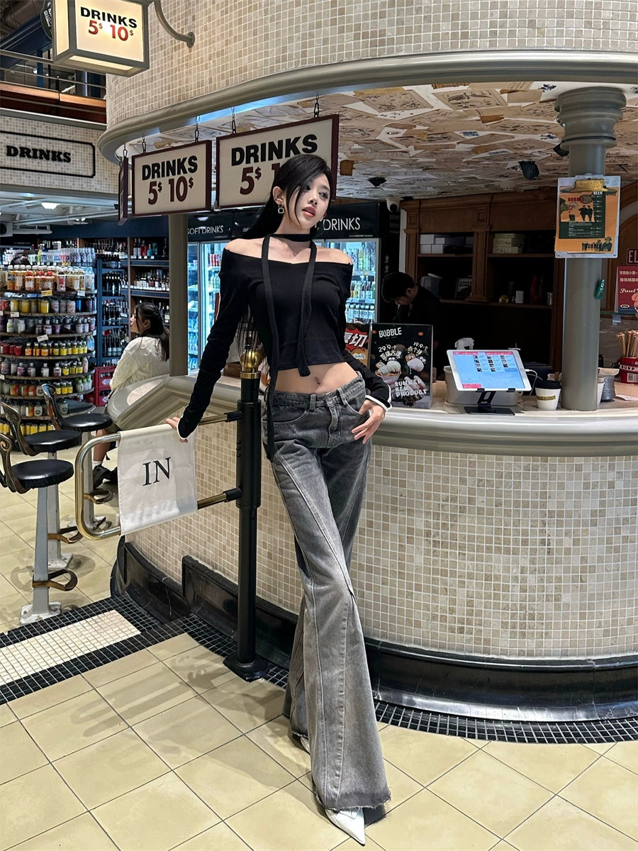 Gradient Raw Edge Flare Jeans