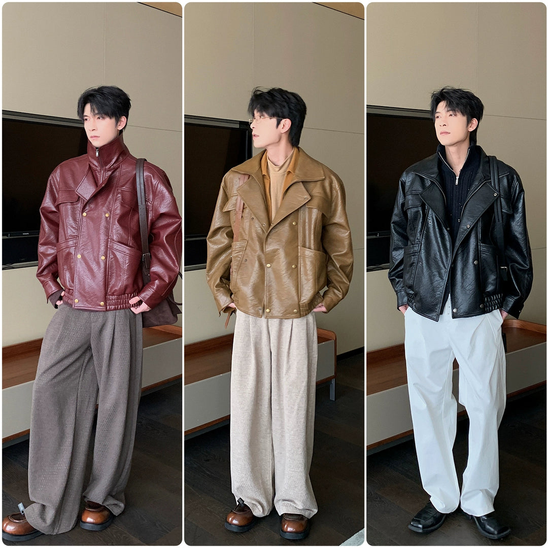 Textured PU Leather Pilot Jacket