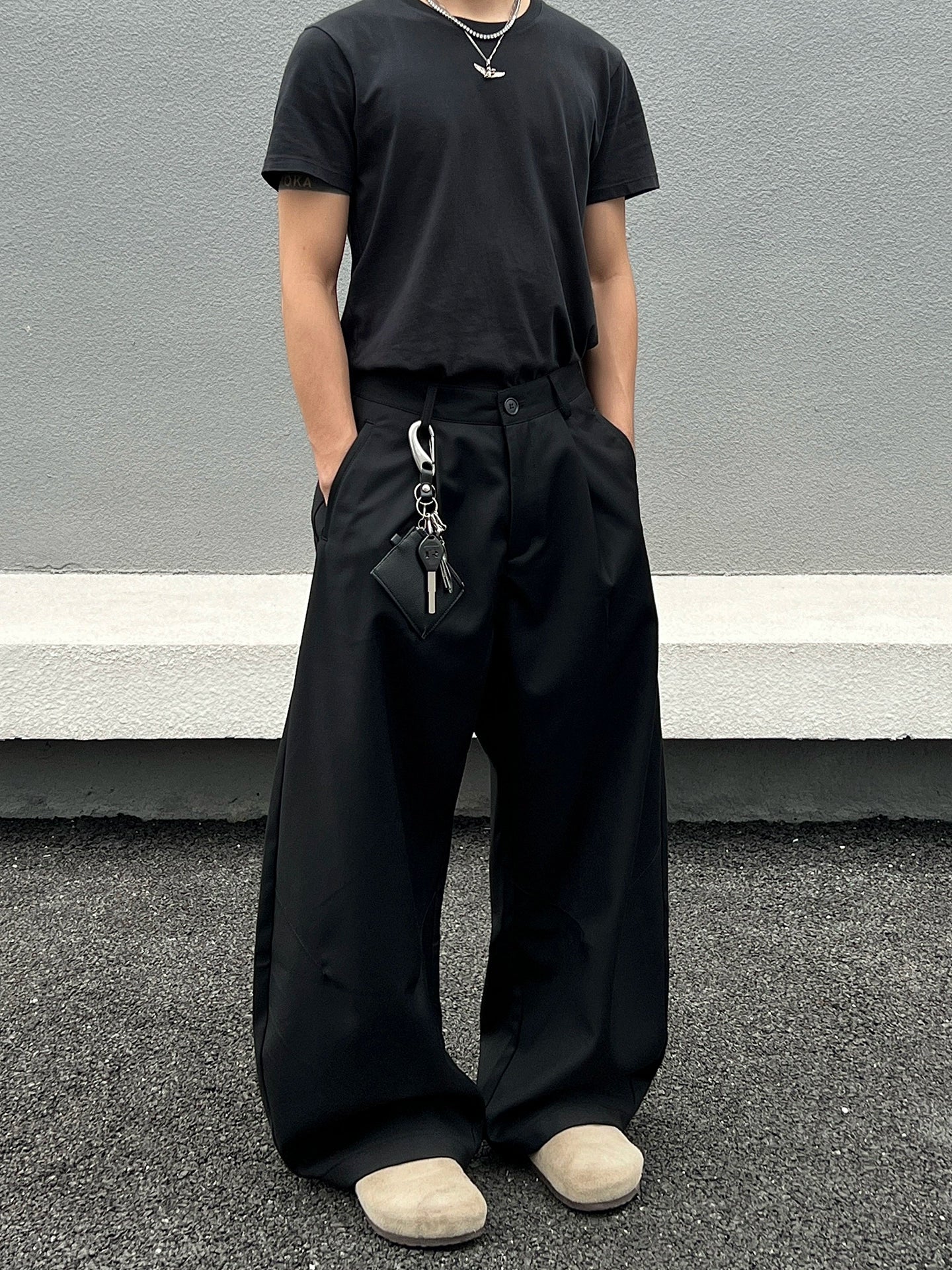 ルーズフィットストレートカジュアルドレープパンツ 