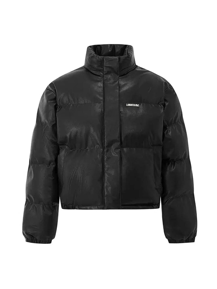 Short Stand Collar PU Leather Jacket