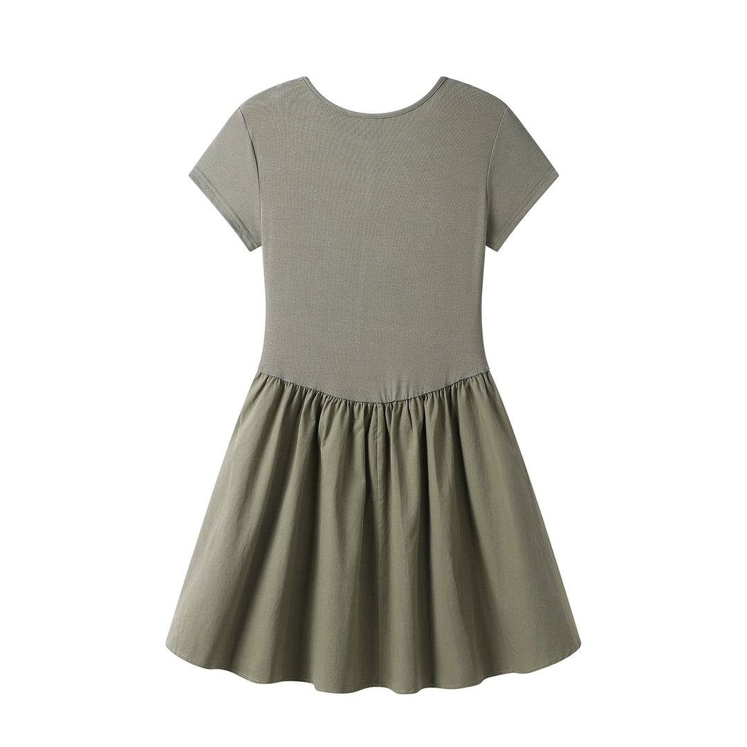 Rund hals kortermet belted sommerkjole 