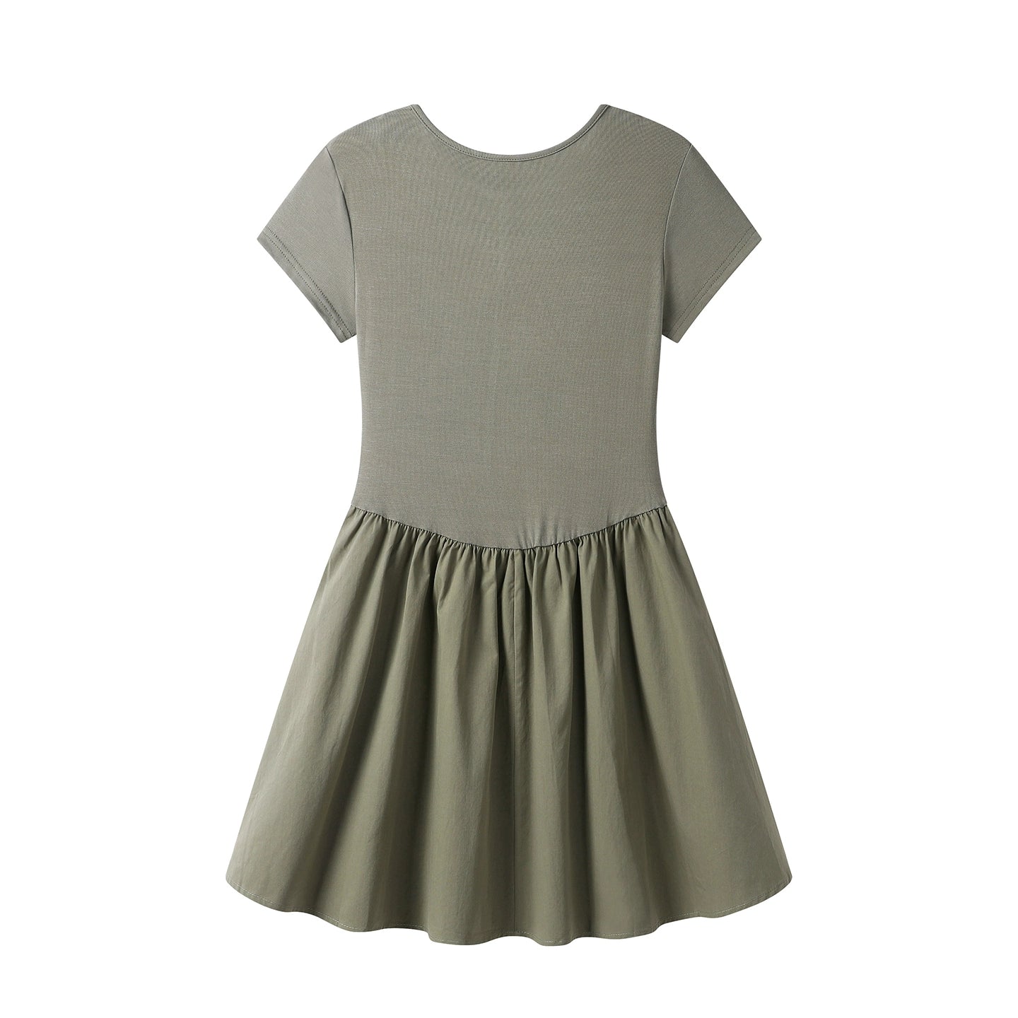 Vestido de Verão com Cinta e Manga Curta em Gola Redonda 