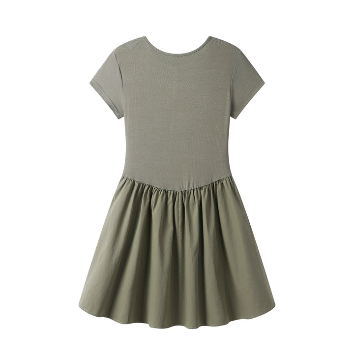 Rund hals kortermet belted sommerkjole 