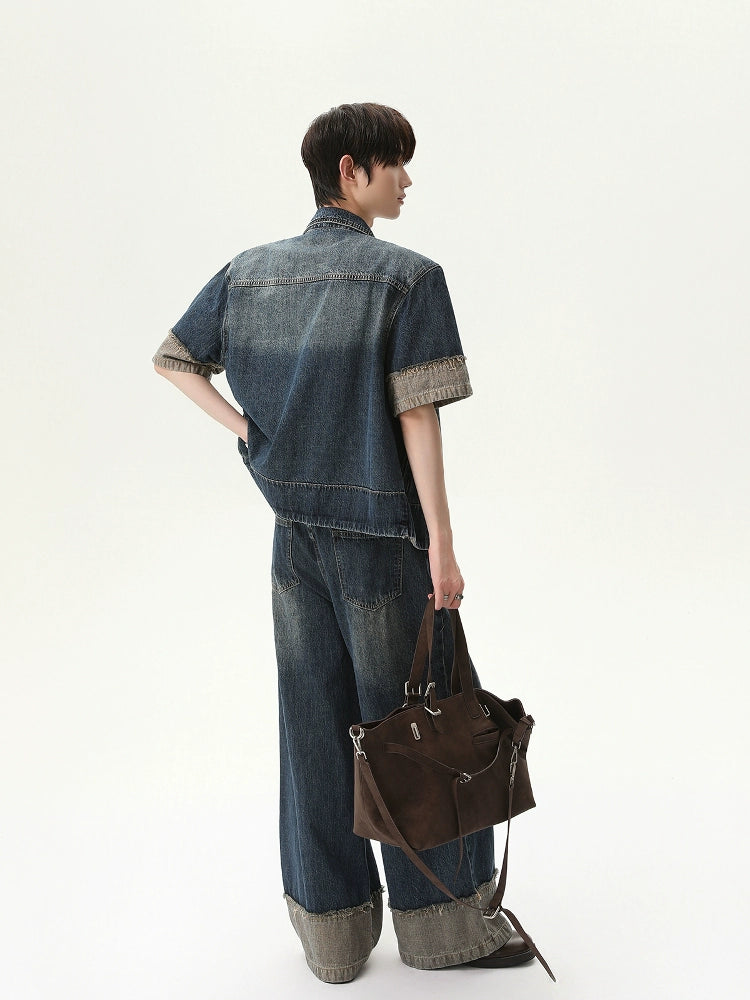 Distressed Denim Jacket and Pants Set