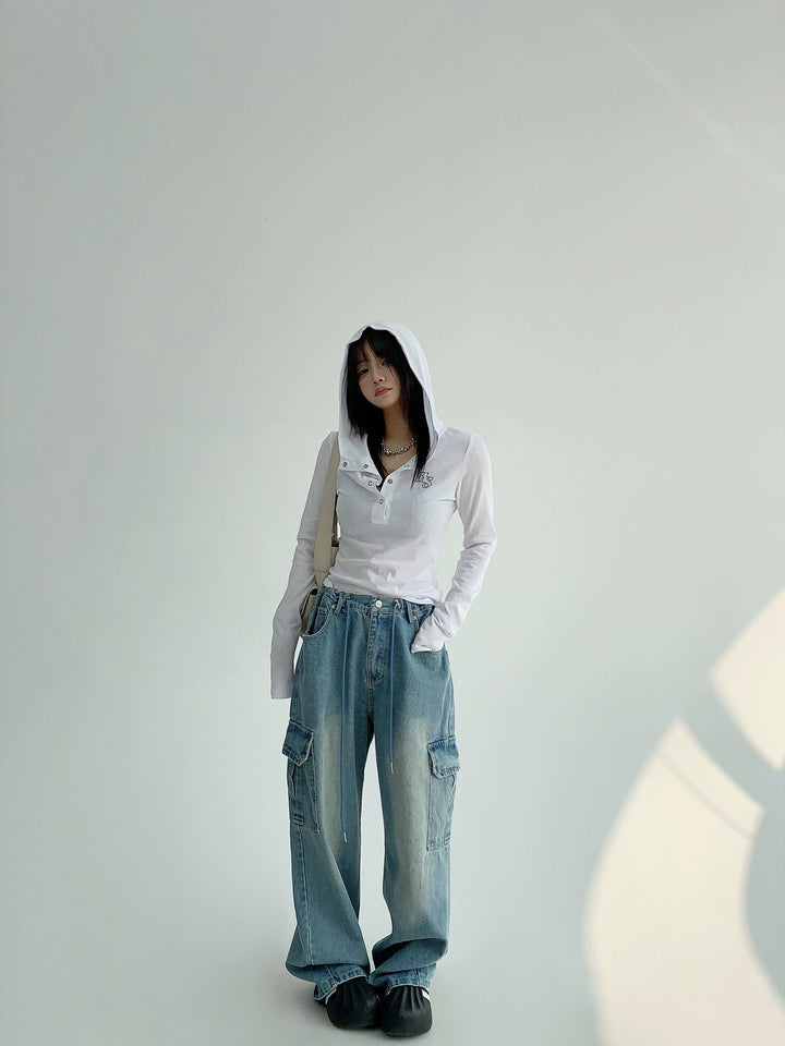 Loose Wide-Leg Cargo Jeans