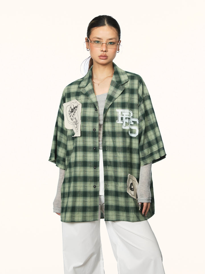 Camicia casual a maniche corte in plaid 