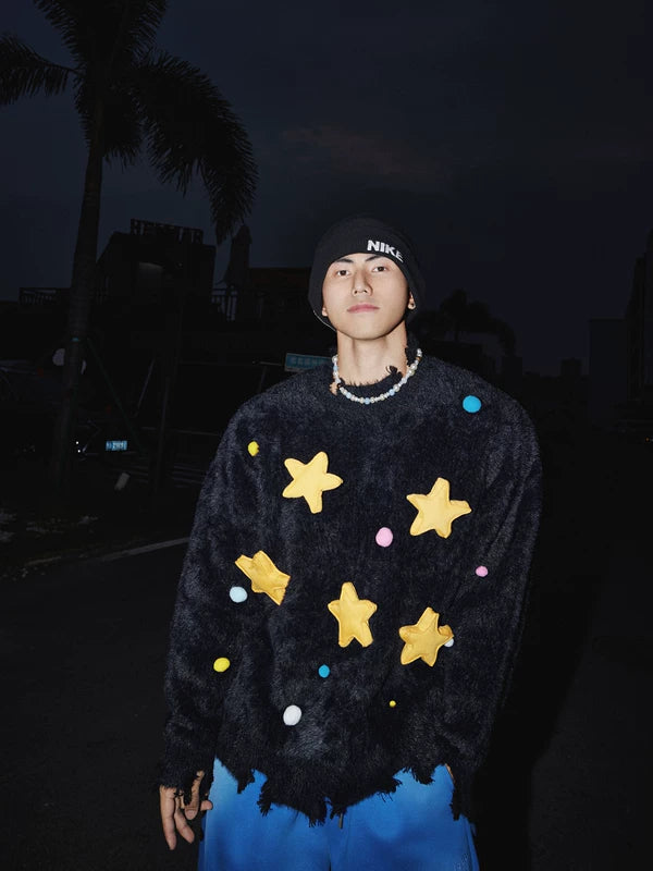 Pull en tricot fuzzy appliqué 3D Star 