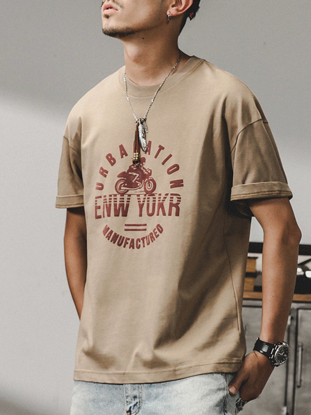 Schwergewicht Loose Fit Bedrucktes Baumwoll-T-Shirt 