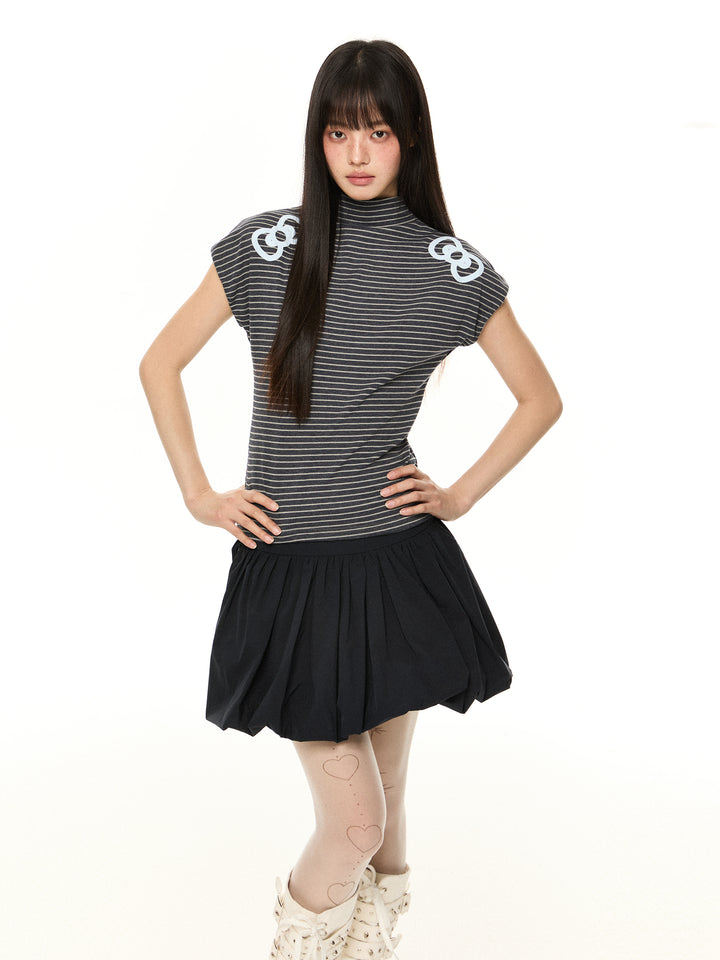 Striped Short-Sleeve Turtleneck Top