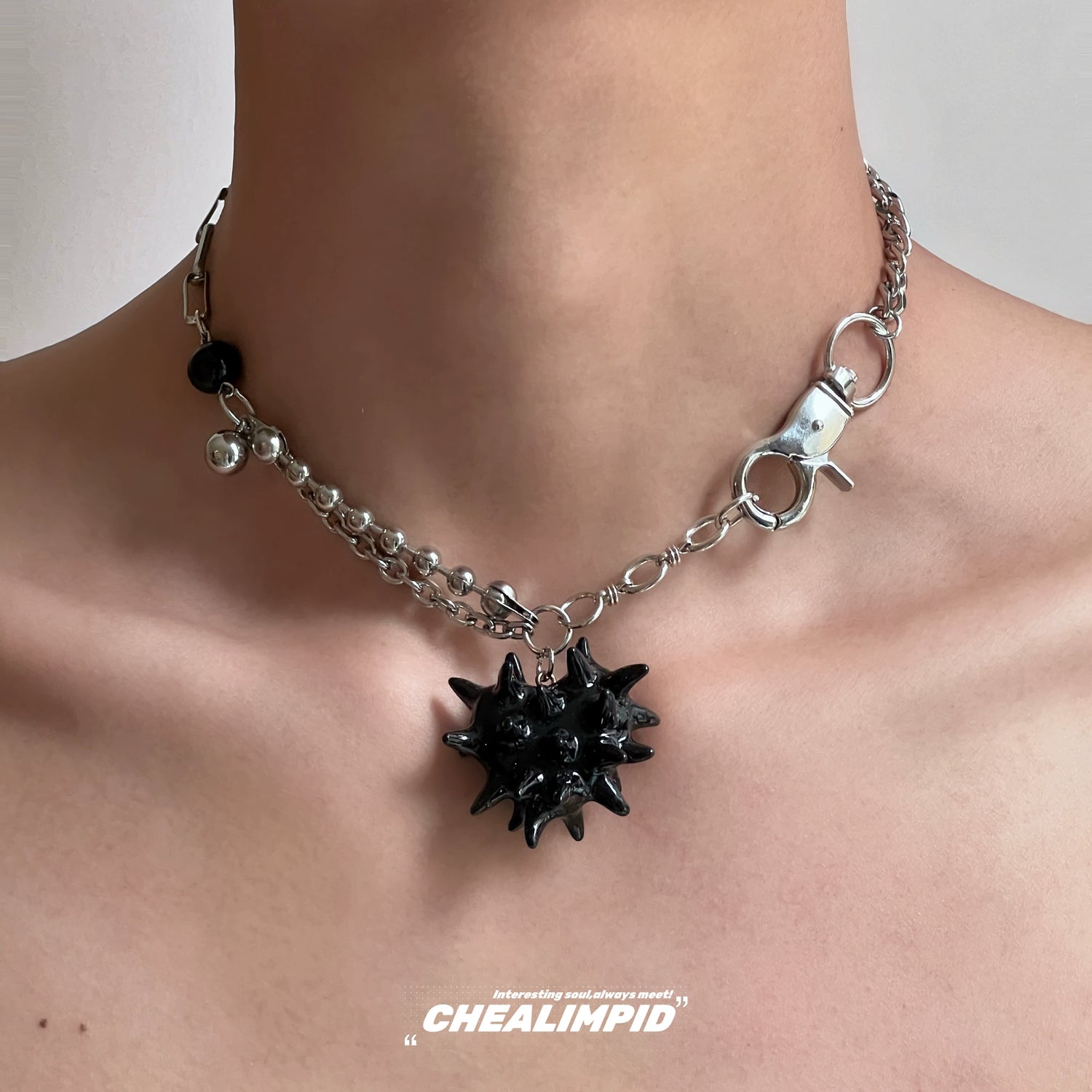 Spiked Heart Pendant Chain Choker