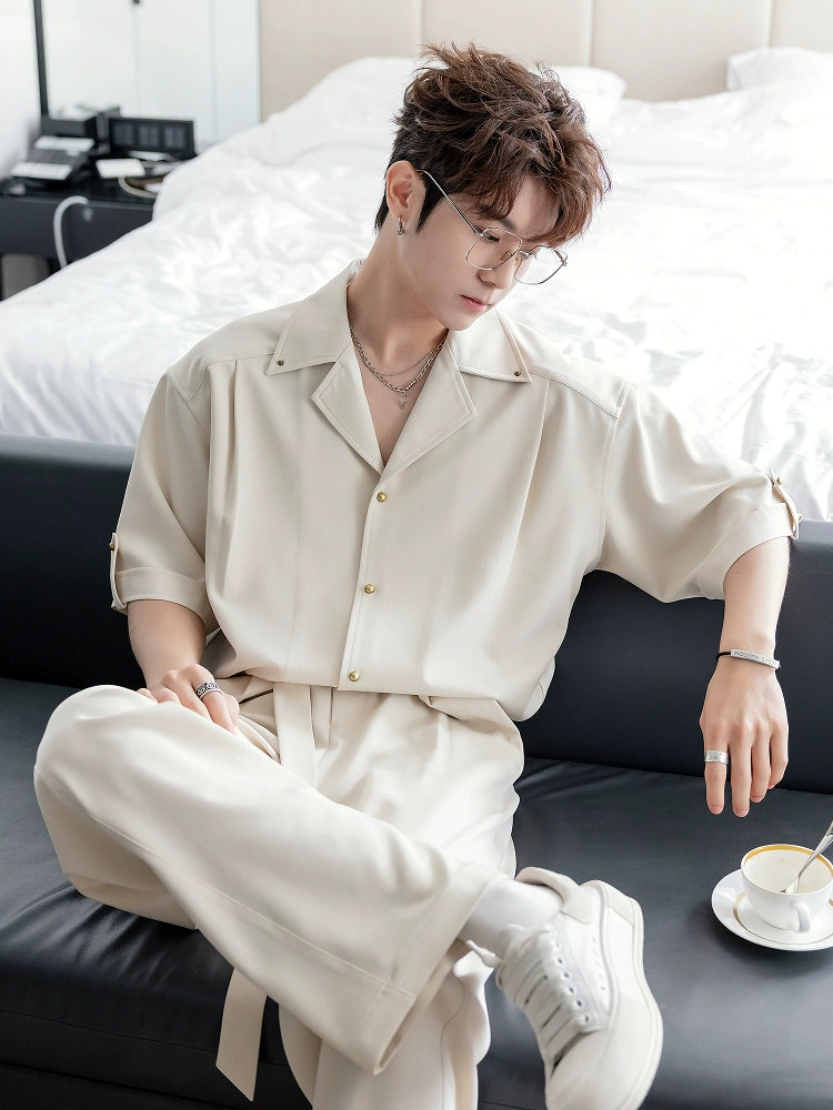 Loose Fit Short Sleeve Suit with Pants