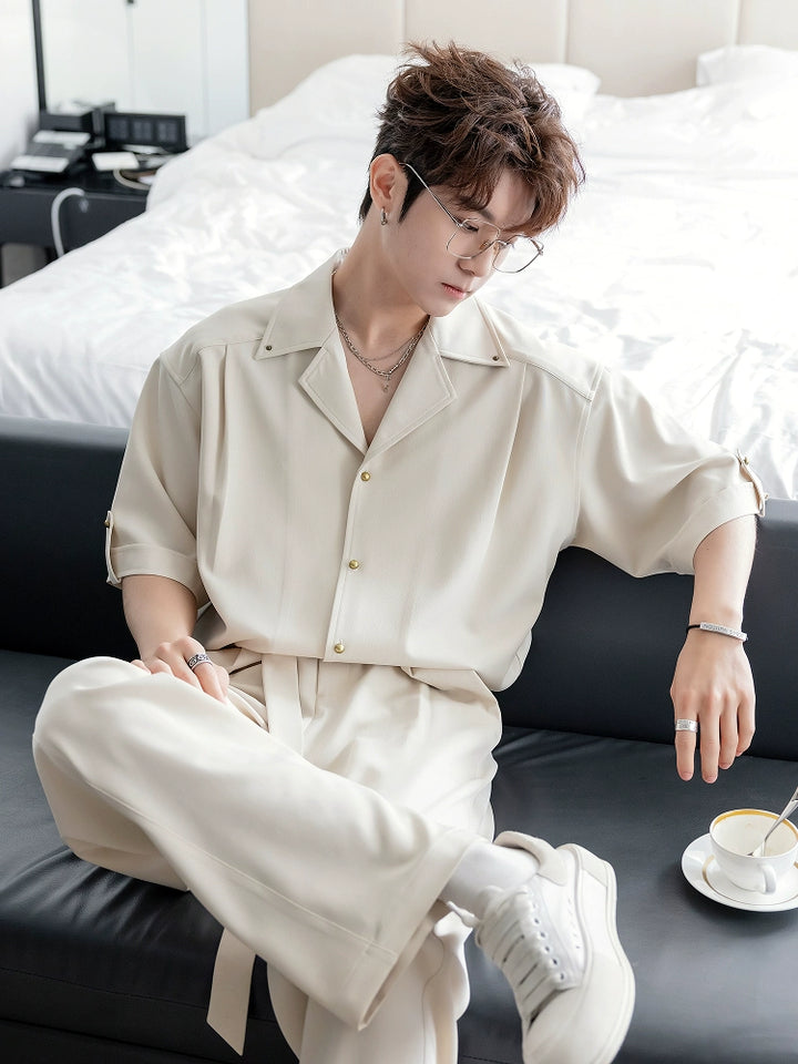 Loose Fit Short Sleeve Suit with Pants