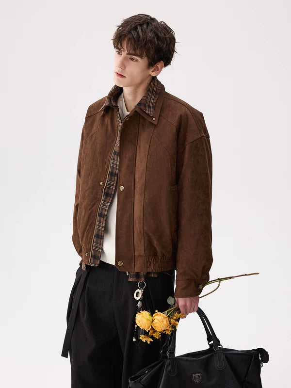 Chaqueta forrada de cuadros con cuello de ante resistente 