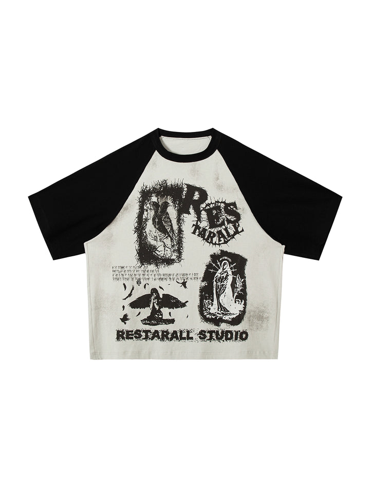 Graffiti-Druck Lockere Kurzarm-T-Shirt 
