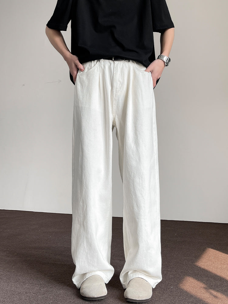 White Relaxed Fit Straight Trousers