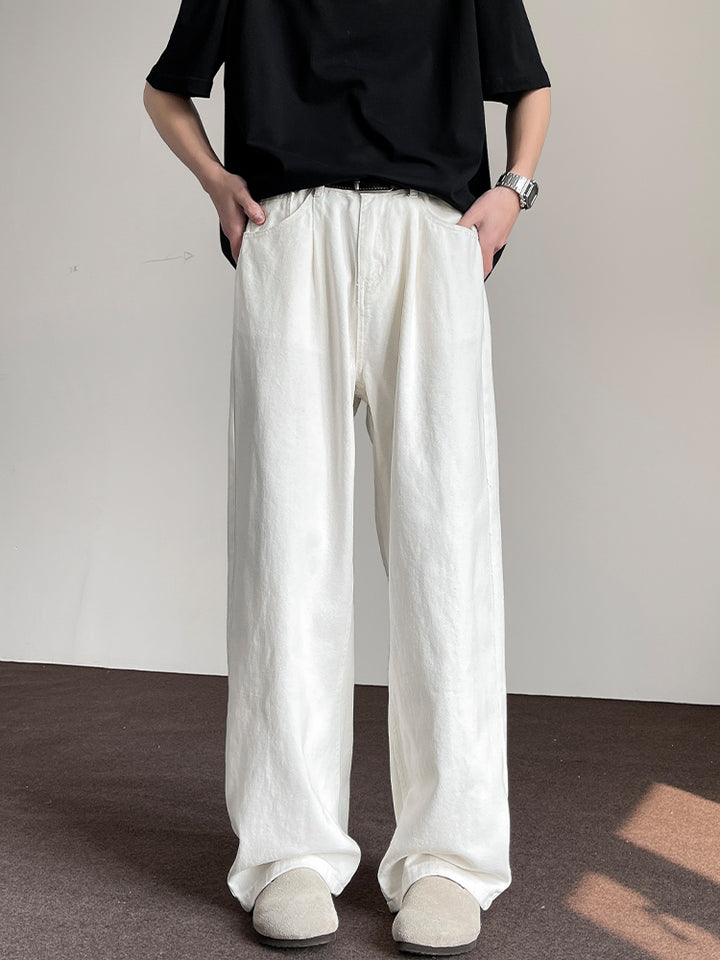 White Relaxed Fit Straight Trousers