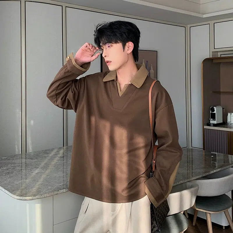 Lapel Long-sleeved Two-piece Pullover