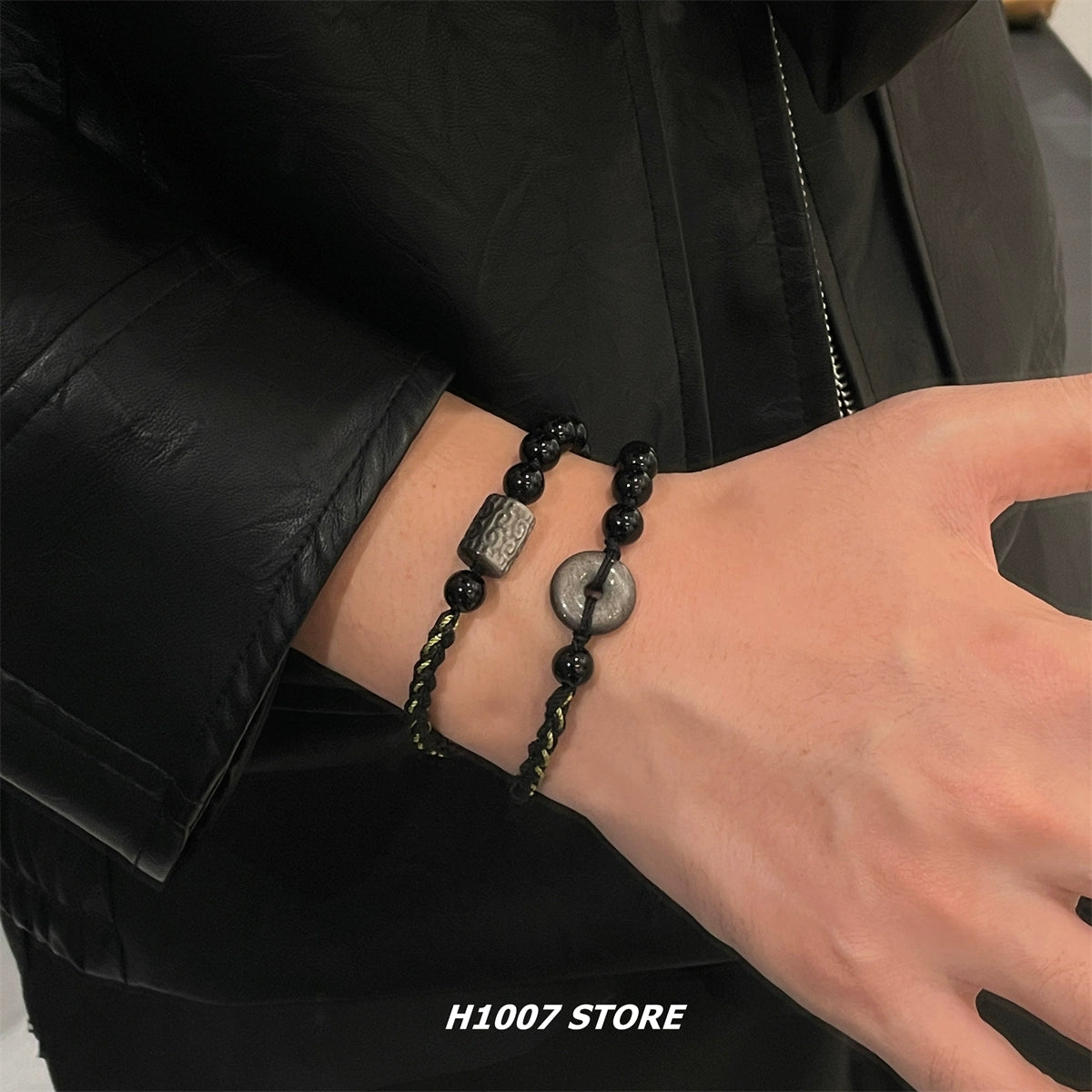 Handmade Silver Obsidian Braided Bracelet