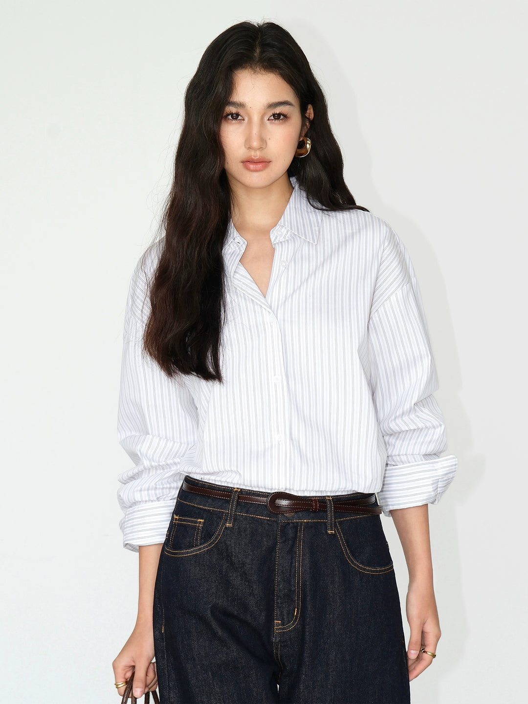 Gestreepte Losse Pasvorm Lange Mouwen Shirt 
