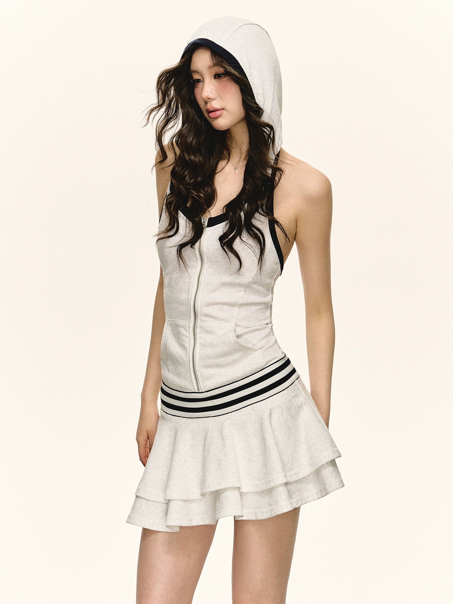 فستان صيفي عتيق بسحاب أمامي بدون أكمام 