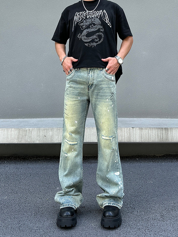 Splattered Loose Straight Jeans